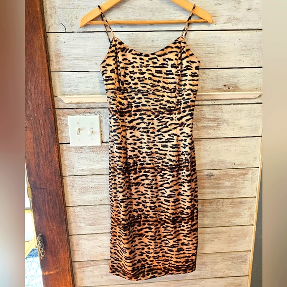 Jessica McClintock Gunne Sax Leopard Print Slip Dress Brown Cream Size 7/8 - Picture 1 of 13